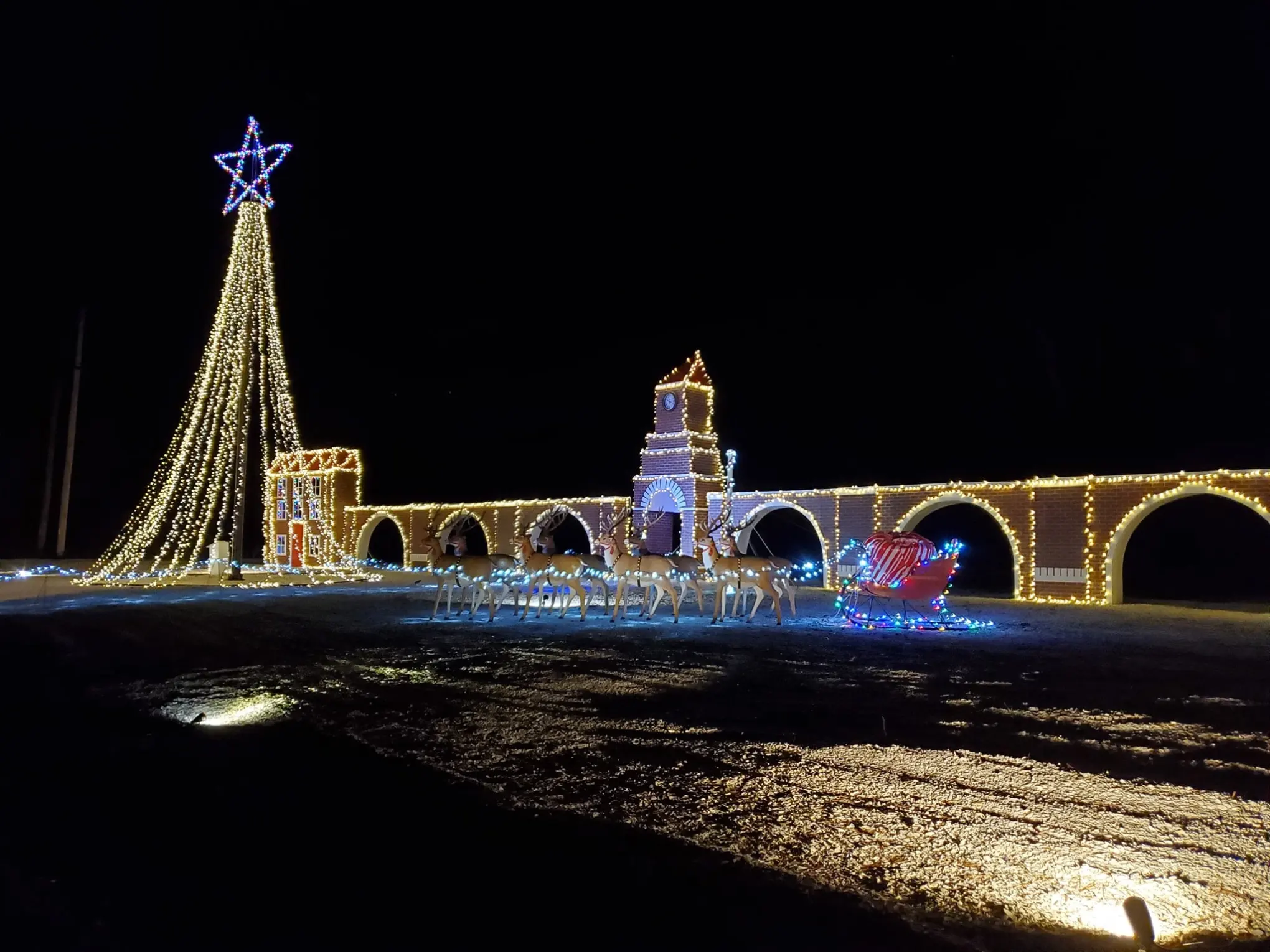a lit up city at night
