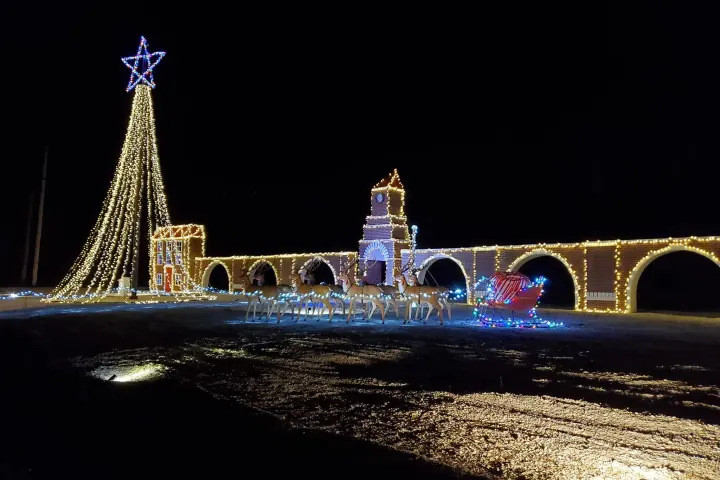 a lit up city at night