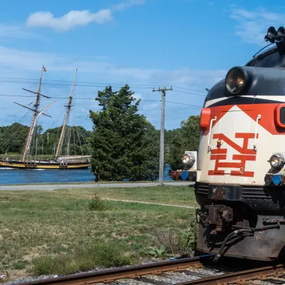 a train on a steel track