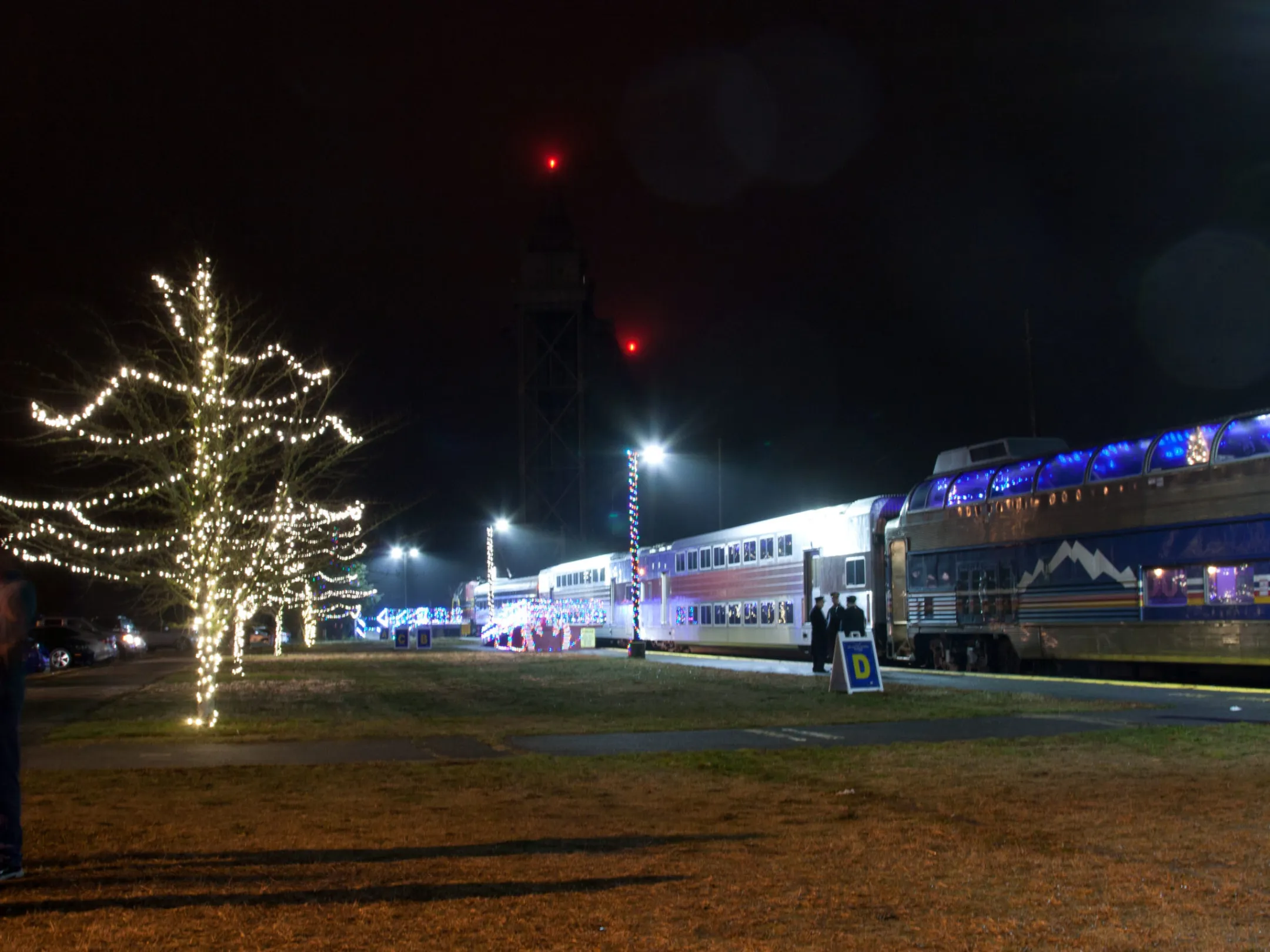 a train on the tracks at night
